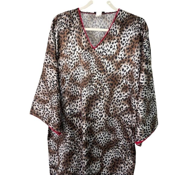 Natori Private Luxuries Kaftan Womens Size Medium Animal Print Side Slits Brown - Picture 3 of 11